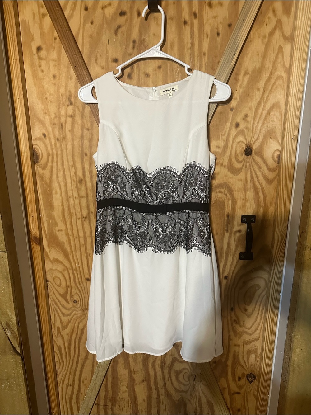 Sleeveless White Dress with Black Lace Waistband